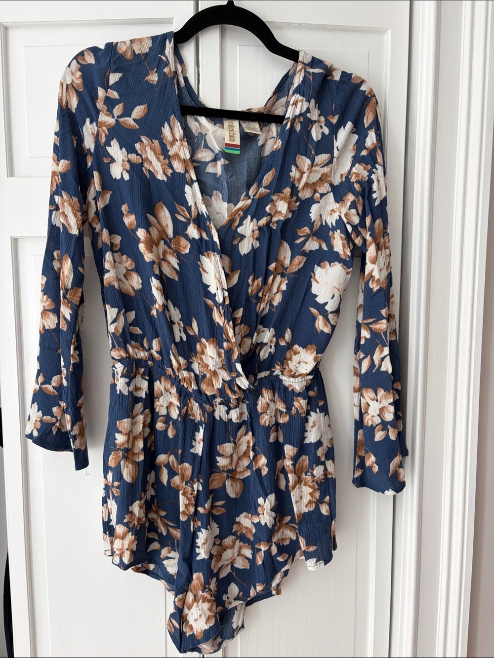 Women’s Navy Floral shorts Romper - Casual Long Sleeve